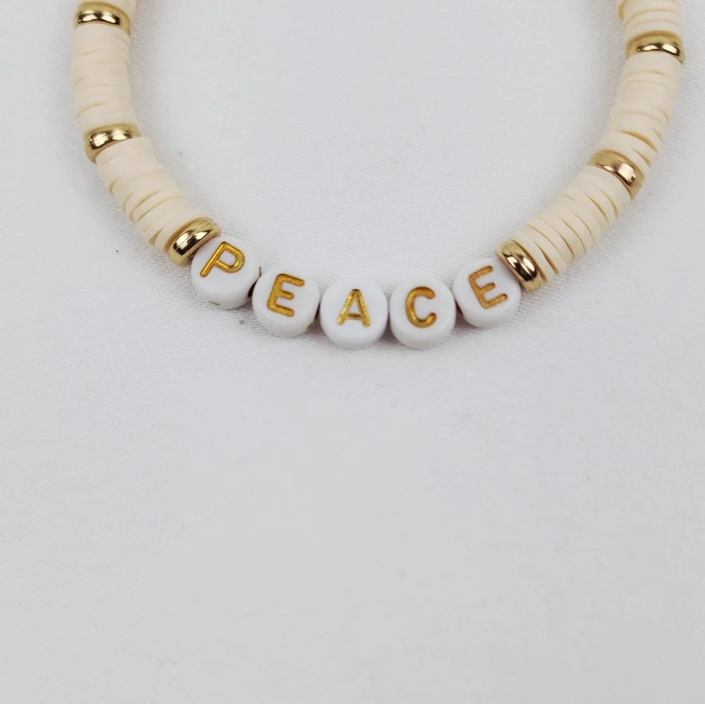 Handmade Word Peace Cream And Gold Bracelet
